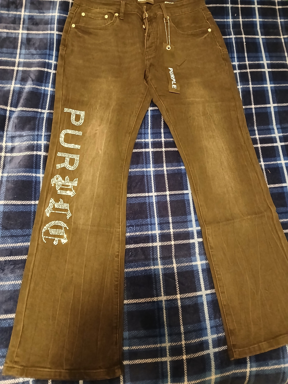 Purple Brand Black Rhinestone Jeans